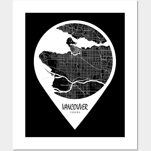 Vancouver, Canada City Map - Travel Pin Wall Art by deMAP Studio